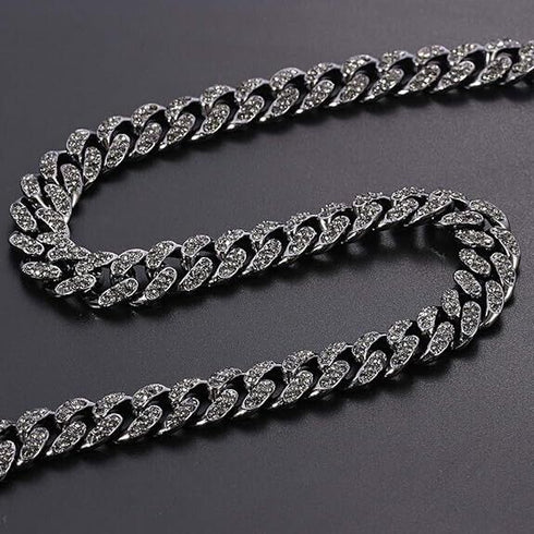 2Pcs Men Iced Out Gun Black Rhodium Plated CZ Cuban Link 55CM Necklace & Bracelet Set